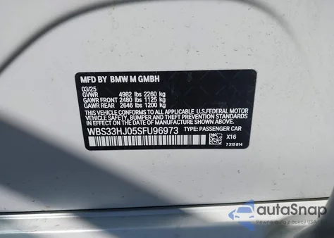 2025 BMW M3 Competition xDrive from USA, damaged, VIN WBS33HJ05SFU96973